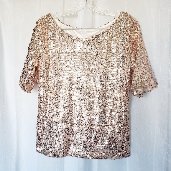 Tops - Rose Gold Sequin Blouse